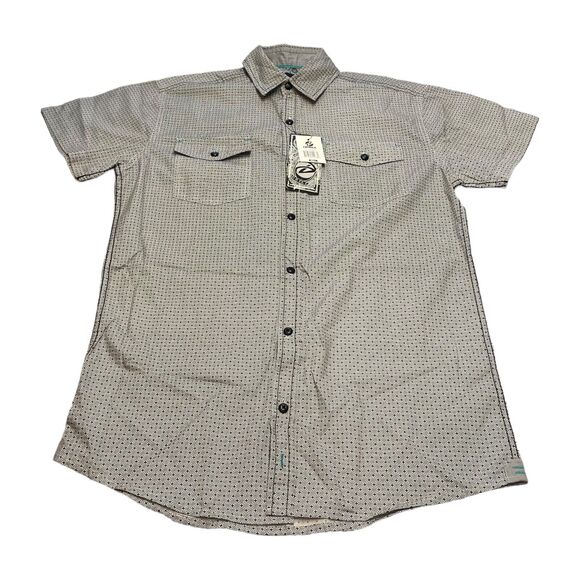 Drill Shirt Mens Small Black White Printed Cotton Short Sleeve Classic Button-Up - Picture 1 of 9